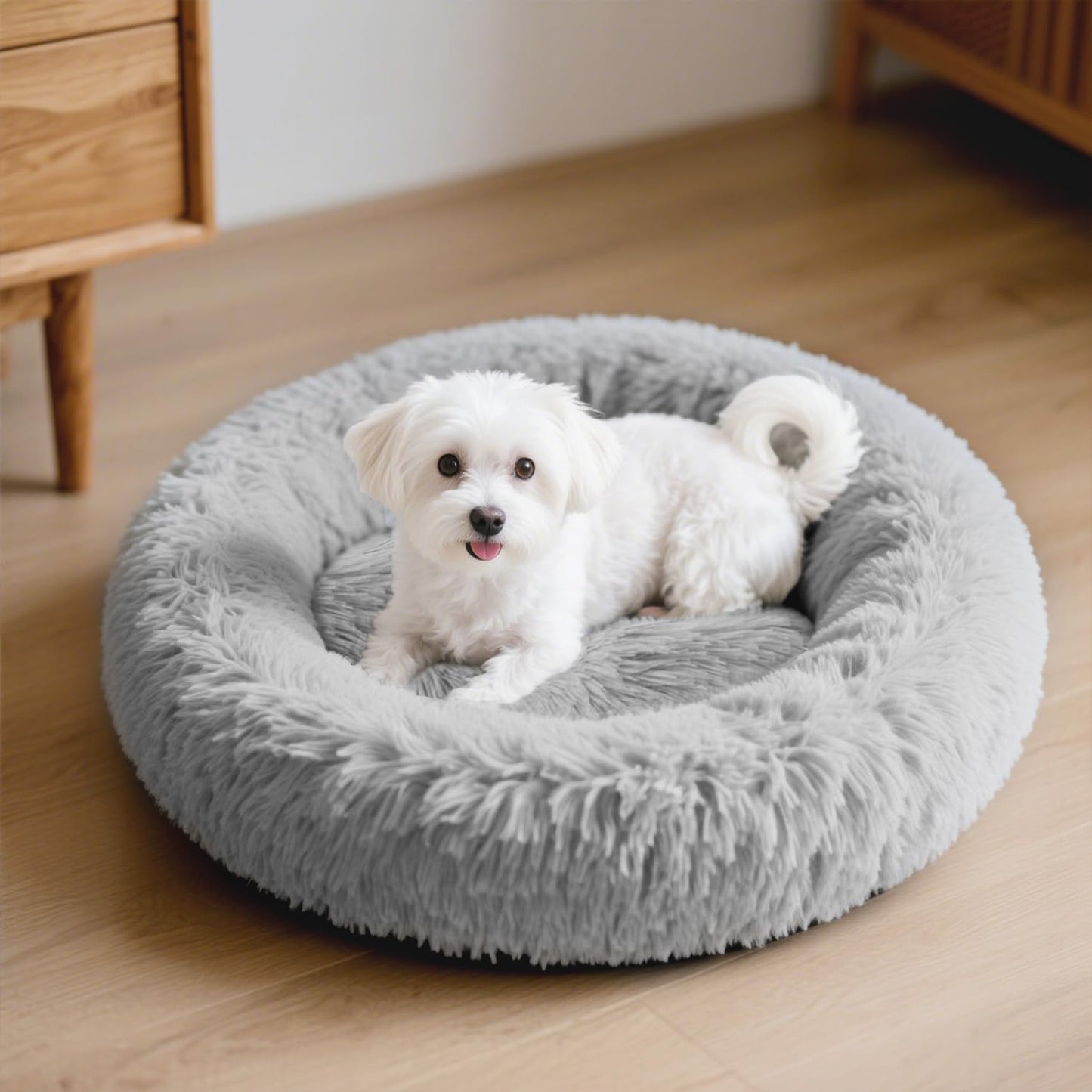 Round Fluffy Dog Bed 20"