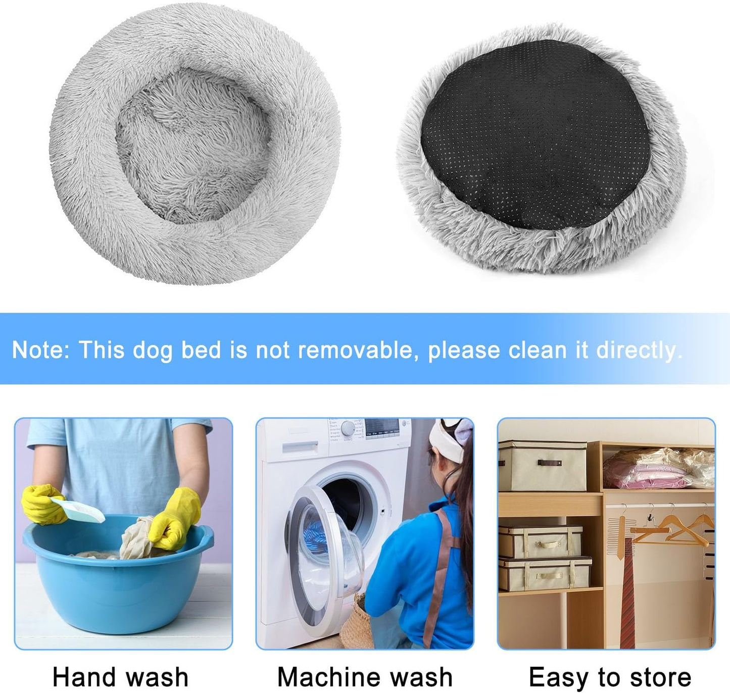 Round Fluffy Dog Bed 20"