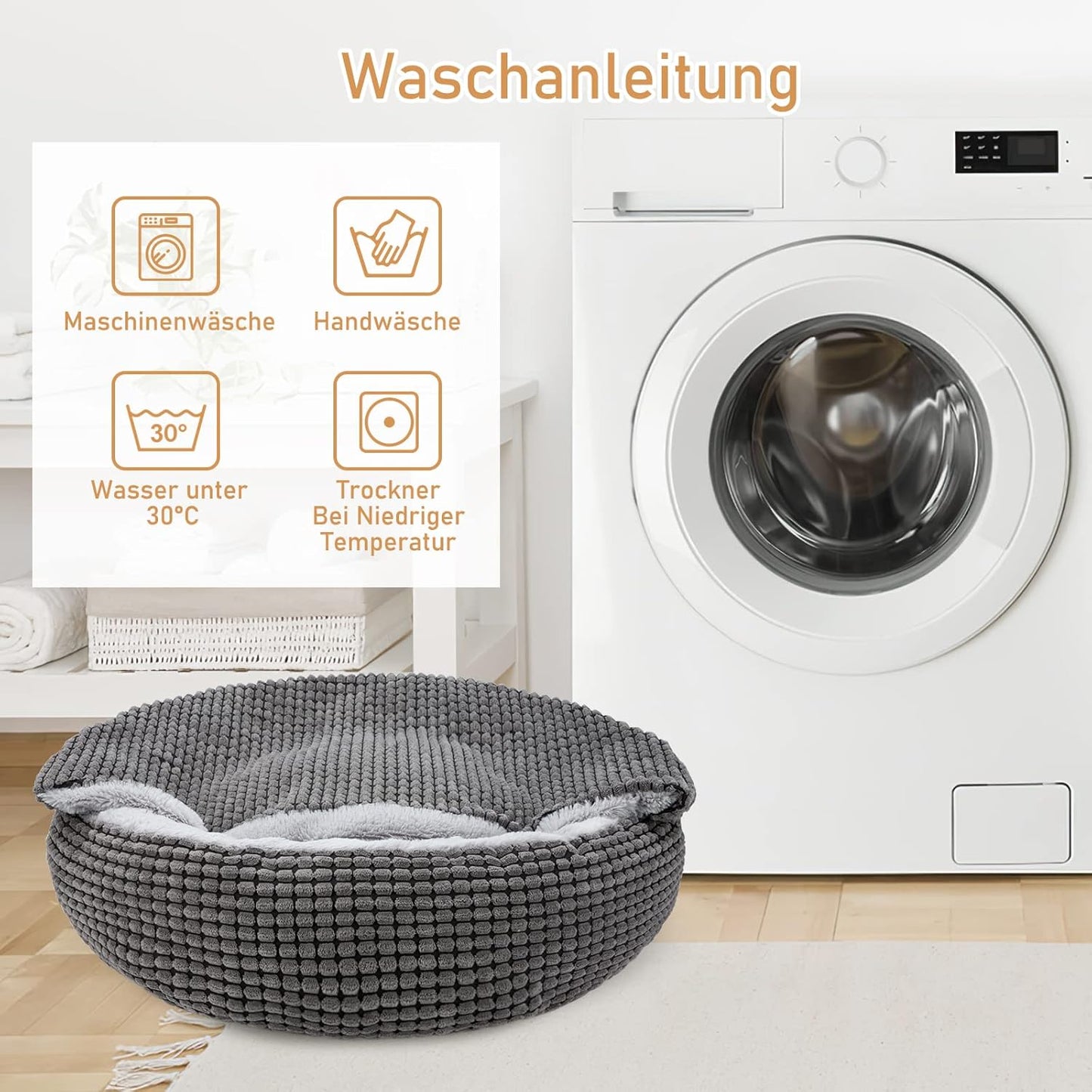 Round Plush Pet Bed with Attached Blanket – Medium (26")